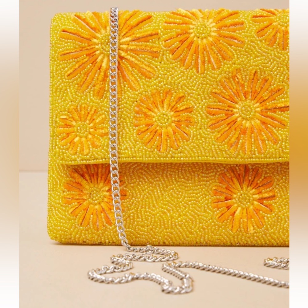 Lulus Exclusive Presence Yellow Beaded Floral Clutch - Size One Size - Picture 7 of 7